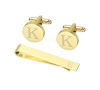 PATIKIL Gemelli Da Uomo, Set Di Fermacravatte E Personalizzati Con Iniziale Per Uomo Classici In Rame, Gemelli E Fermacravatte Per Padre Marito Figlio, Lettera K (Tonalità Oro)