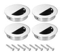 PATIKIL Incassato Porta Maniglie 60mm/2.36" Diametro 4pz Rotondo Nascosto Porta a Tira 304 Inossidabile Acciaio a Filo Dita Maniglia con Viti per Porta Scorrevole Armadi Cassetto Argento
