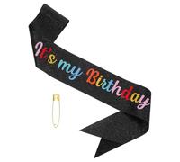 PATIKIL It's My Birthday Sash, Glitters Fantasy Birthday Sash con Spilla di Sicurezza per Donne Madre Party Compleanno Regina Decorazione Kit Accessori, Black Fantasy