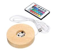 PATIKIL LED Faretto, Rotondo Legno 3.94" Dia Multicolore Luci Display Base Supporto con Telecomando Controllo per Luce Notturna Decorazioni, Legno