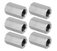 PATIKIL M10 x 1-Pitch Dado Esagonale Lungo Acciaio Inossidabile 304, 6pz 25mm/ 1" L Dadi di Accoppiamento Dado a Barra Lunga Intera Connettore per Barra Filettata, Tono Argento
