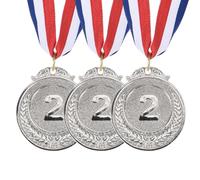 PATIKIL Medaglie d'Argento da 2 Pollici, 3 Pezzi Medaglie del Vincitore 2° Posto Premio Oro Stile Olimpico con Nastro per Il Collo per Giochi e Competizioni Sportive