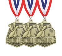 PATIKIL Medaglie d'oro Rilievo per Giochi Bowling con Nastri Rosso & Bianco & Blu Medaglia di Bowling, 3Pz Medaglie per Vincitori, Premi Bronzo, Argento e Oro Competizioni, Oro