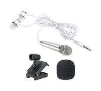 PATIKIL Mini Microfono Portatile Vocale Microfono Argento per Voce Registrazione e Canto con Auricolare, Mic Stand e Copertura 1pz