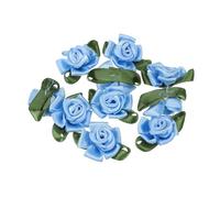 PATIKIL Mini Rose di Nastro di Raso, 20 Pezzi Piccole Roselline di Stoffa con Foglie Verdi per Progetti di Artigianato, Decorazioni, Applicazioni, Blu