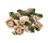 PATIKIL Mini Rose di Nastro di Raso, 30 Pezzi Piccole Roselline di Stoffa con Foglie Verdi per Progetti di Artigianato, Decorazioni, Applicazioni, Khaki