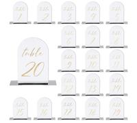 PATIKIL Numero Tavolo Matrimonio 1-20, 6"x4" Segnaletica in Acrilico con Supporto per Ricevimenti Matrimoniali, Feste ed Eventi con Stand, Sfondo a Specchio Doppio Lato Testo Oro