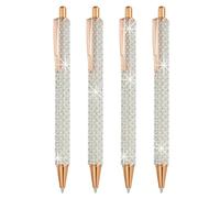 PATIKIL Penna A Sfera Con Cristalli, 4 Penne A Sfera Con Perle Cristallo Inchiostro Nero Punta 1.0mm Eleganti Per Donne Regalo Ufficio Appunti Journaling, Bianco
