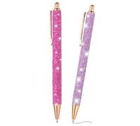 PATIKIL Penna A Sfera Con Glitter, 2Pci Penna Elegante Con Paillettes E Glitter A Punta Retrattile A Pressione In Metallo Per Scrivere Su Diari Con Inchiostro Nero, Rosso Rosa Viola