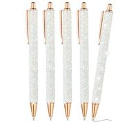 PATIKIL Penna A Sfera Con Glitter, 5Pcs Penna Elegante Con Glitter A Scatto In Metallo Per Scrittura E Journaling Inchiostro Nero Per Donne Ragazze Ufficio Compleanno, Bianca