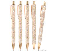 PATIKIL Penna A Sfera Con Glitter, 5Pcs Penna Elegante Con Glitter A Scatto In Metallo Per Scrivere Inchiostro Nero Per Donne Ragazze Ufficio Compleanno, Rosa Oro Chiaro