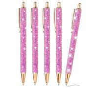 PATIKIL Penna A Sfera Con Glitter 5Pcs Penna Elegante Con Glitter A Scatto Press In Metallo Penna Per Scrivere Journaling Inchiostro Nero Per Donne Ragazze Ufficio Compleanno Rosso Rosa