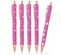 PATIKIL Penna A Sfera Con Glitter, 5Pcs Penne Eleganti Con Paillettes E Glitter A Punta Media Con Meccanismo A Scatto In Metallo Penne Per Scrivere E Journaling Inchiostro Nero, Rosso Rosa