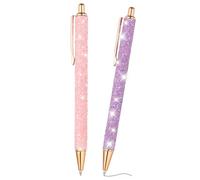 PATIKIL Penna A Sfera Con Paillettes, 2Pcs Penne A Sfera Luminose Con Paillettes Eleganti A Sequins Con Meccanismo A Scatto In Metallo Per Scrivere Su Diari E Quaderni Nero, Rosa Viola