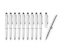 PATIKIL Penna a Sfera con Punta Stilo e Torcia a LED, 10pz Penna in Metallo 3 in 1 Nero Inchiostro 1,0mm Penna Stilo a Punta Media per Schermi Tattili, Bianco