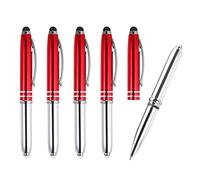 PATIKIL Penna a sfera con punta stilo e torcia a LED, confezione da 5 penne in metallo 3 in 1, inchiostro nero, punta media da 1,0 mm, per touch screen, colore rosso