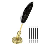 PATIKIL Penne a Sfera Piuma Nera Sfusa, Portapenne in Metallo Nero Inchiostro Vintage Scrittura Pens con 5 Pezzi di Ricarica per Ufficio,Firma Matrimonio