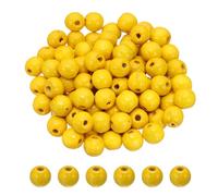 PATIKIL Perline in Legno da 14mm per Creare Artigianato, 100 Pz Perline rotondo Sfuse per Gioielli Macramé Bracciale Fai da Te Decorazione Artigianale, Giallo
