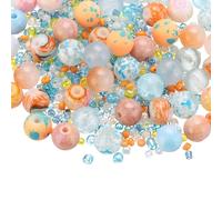 PATIKIL Perline Vetro e Resina Varie 2-8mm, Perline per Braccialetti Rotondo Ghiaia Incrinata Piccole Miste con Foro per Creare Gioielli Braccialetti Fai da Te Collane Charm, Arancione