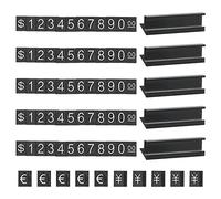 PATIKIL Rimovibile Cubo Prezzo Etichetta Display Numero Lettera Prezzo Etichetta Supporto Blocco Kit Nero Lega Contatore Alzati per Contatore Bianco su Nero, Dieci Mille Cifre, 5 Set