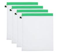 PATIKIL Sacchetti per Prodotti in Rete, 4pz 12x14 Pollici Borse Prodotti Riutilizzabili Borse Spesa Trasparenti Lavabili Coulisse per Stoccaggio Spesa Frutta Verdura, Verde