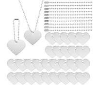 PATIKIL Set 60 Pz Targhette per Cani Vuote, Inclusi 30 Pz Etichette a Forma Cuore in Alluminio per Stampa metallico 30 Pz Catena in Acciaio a Sfera per Incisione Laser Collana Tono Argento