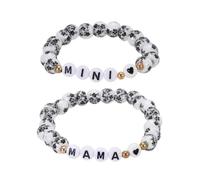 PATIKIL Set Braccialetti A Perline Madre E Figlia, 2Pz MAMA & MINI Con Cuori Coordinati E Perline Porcellana Blu E Bianca, Braccialetto A Elastico fare A Mano Con Borsetta, Nero/Cuore Nero
