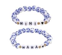PATIKIL Set Braccialetti Madre E Figlia Con Perline, 2Pz MAMA & MINI Abbinati A Cuori E Maglie Porcellana Blu E Bianca Braccialetto A Elastico fare A Mano Con Borsetta, Cuore Blu/Nero