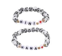 PATIKIL Set Bracciali Madre E Figlia, 2Pz MAMA & MINI Cuori Porcellana Blu E Bianca, Bracciale A Forma Cuore Con Perline, Manica Elasticizzata Fatta A Mano Con Borsetta, Cuore Nero/Rosso
