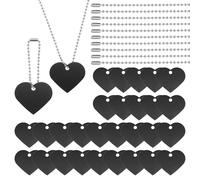 PATIKIL Set di 60 Pz di Targhette per Cani Vuote, Inclusi 30 Pz di Etichette a Forma di Cuore in Metallo di Alluminio e 30 Pz di Catena in Acciaio a Sfera per Incisione Laser Collana, Nera