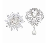 PATIKIL Set Di Spille Con Fiori Di Strass 2 Stili Spilla Cristallo Girasole E Spilla Vintage A Goccia Kit Spille Da Occhiello Per Abiti Da Donna Vestiti Bouquet Craft Party Bianco