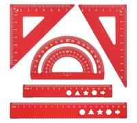 PATIKIL Set di Squadra Triangolare, Righello Metrico da 15cm 20cm in Alluminio, Squadra Triangolare 45°60° e Goniometro, 5Pz, Rosso