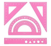 PATIKIL Set di Squadra Triangolare, Righello Metrico da 15cm in Alluminio, Squadra Triangolare 45°60° e Goniometro, 4Pz, Rosa