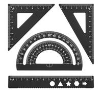 PATIKIL Set di Squadra Triangolare, Righello Metrico da 15cm in Alluminio, Squadra Triangolare 45°60° e Goniometro, 4Pz, Nero