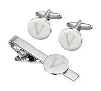PATIKIL Set Gemelli E Fermacravatte Con Monogramma Lettera V Per Uomo, Kit Gemelli E Fermacravatta Inciso Per Uomo Regalo Padre Marito Compleanno Business (Tonalità Argento)