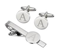 PATIKIL Set Gemelli E Fermacravatte Iniziale Uomo, Set Barra Con Lettera Alfabeto A Incisa Per Uomo Padre Marito Regalo (Tono Argento)