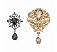 PATIKIL Set Spilla Vintage Cristallo A Goccia Con Strass 2 Stili Kit Spille Da Occhiello Con Cristalli Vintage Per Abiti Da Donna Vestiti Bouquet Cappotto Craft Party Nero/Champagne