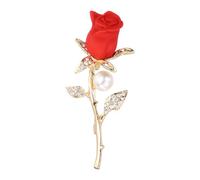 PATIKIL Spilla a rosa | Da risvolto a fiore rosso, foglia floreale con strass e Perline, per donna, per compleanno, ballo, matrimonio