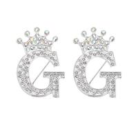 PATIKIL Spilla Con Lettera, 2Pcs Tiara Iniziale Lettera g Alfabeto Cristalli Spille Da Occhiello Per Abiti Donna Cappotti Vestiti Craft, Tono Argento