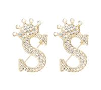 PATIKIL Spilla Con Lettera, 2Pcs tiara Iniziale Lettera S Con Strass Spille Da Risvolto Per Abiti Donna Cappotti Vestiti Craft, Colore Oro