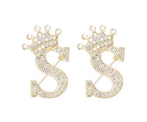 PATIKIL Spilla Con Lettera, 2Pcs tiara Iniziale Lettera S Con Strass Spille Da Risvolto Per Abiti Donna Cappotti Vestiti Craft, Colore Oro