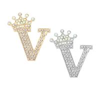 PATIKIL Spille a Forma di Lettera, 2 Pezzi Tiara Strass Alfabeto Iniziale V Spilla Distintivo Forma Lettera per Donne Completi Abito Cappotto Abbigliamento Artigianale, Tono Oro/Argento