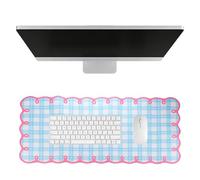 PATIKIL Tappetino da scrivania ondulato 40x90cm Blu-Rosa a scacchi | Stile rustico da campagna, decorazione da scrivania, cucito antiscivolo, per computer, tavolo da pranzo e da trucco