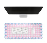 PATIKIL Tappetino scrivania 40x90cm Misto rosa e blu scallopato | a scacchi, rustico cottage core, cucito, antiscivolo, per computer, tavolo da pranzo e da trucco