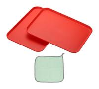 PATIKIL Vassoio In Plastica 12x8.7 2 Pezzi Piatti Rettangolari Piccoli Vassoi Per Cibo Piatti In Grano Stoviglie Riutilizzabili Vassoio Per Dolci Con Strofinaccio Servizio Rosso