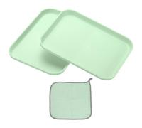 PATIKIL Vassoio In Plastica 7.9x5.9, 2 Pezzi Piatti Rettangolari Piccoli Vassoi Per Cibo Piatti In Grano Stoviglie Riutilizzabili Vassoio Per Dessert Con Strofinaccio Servizio Verde