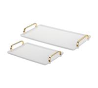 PATIKIL Vassoio Portata in Plastica con Manico Dorato, 2pz 41 x 22 x 1,5cm/31 x 20 x 1,5cm Vassoio Decorativo Rettangolare Moderno Riutilizzabile Gioielli per Cucina Bagno Appoggio, Bianco