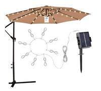 Patio Lights, Solar Powered Umbrella Rib Lamp, Decorative Waterproof String Light, 8 Effects Illumination Modes, Backyard Deck Poolside Ambiance, Outdoor Parasol Accessory, Energy Efficient Set