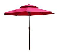 Patio Umbrella 9ft Garden Shade Umbrella with Imitation Wood Metal Pole, Patio Umbrella for Backyard/Hotel/Photo Studio, Ventilation Double Top