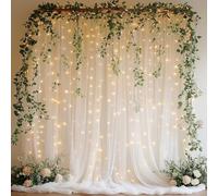 Patioman Sfondo in tulle bianco con luci a corda, senza pieghe, per feste di compleanno, baby shower, addio al nubilato, servizi fotografici e decorazioni per la casa, 3 x 2,4 m, bianco